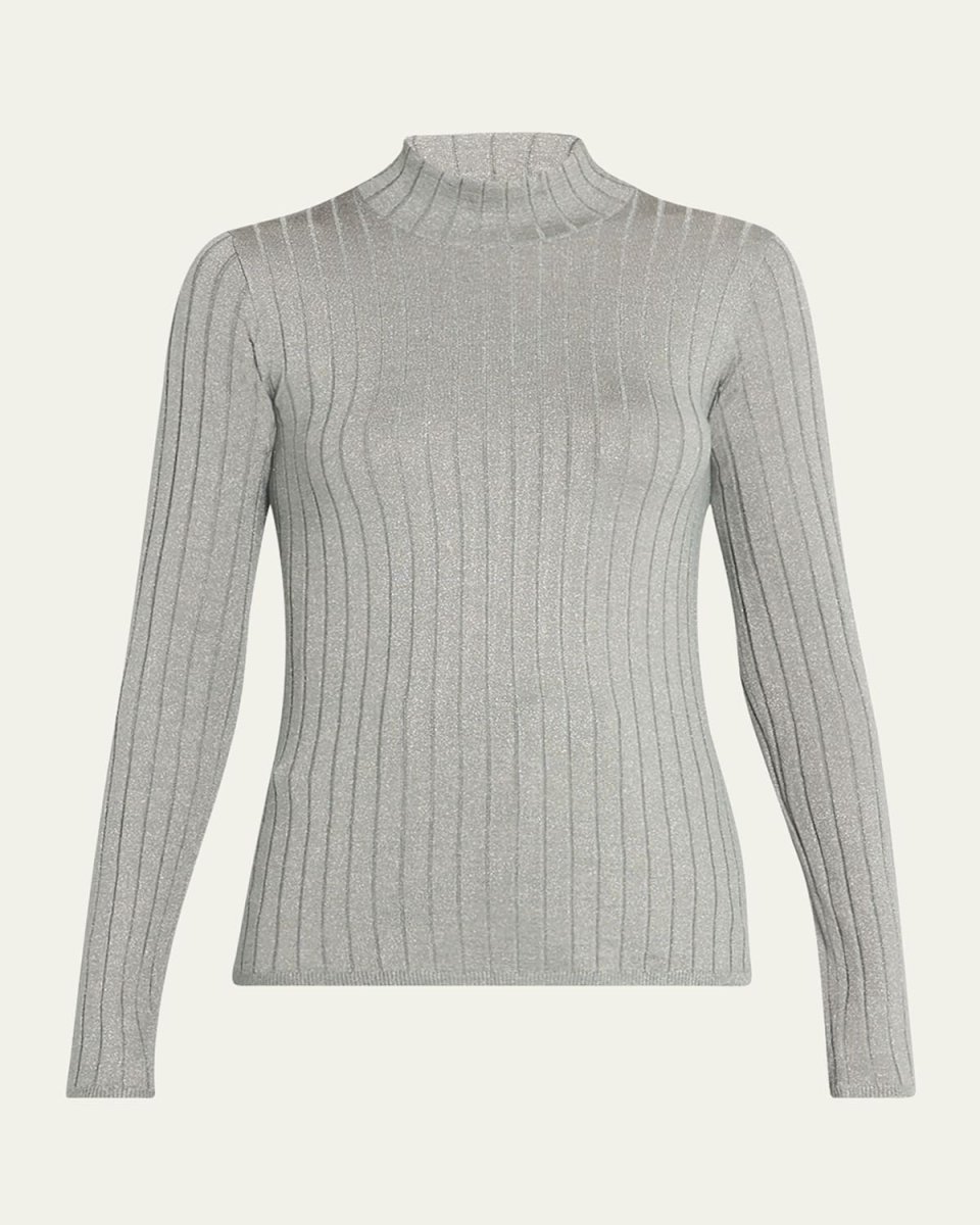 Metallic-Rib Cuff Cashmere-Silk Sweater